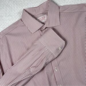 Thomas Pink Maroon And White Striped Long Sleeve Dress Shirt Size 16.5